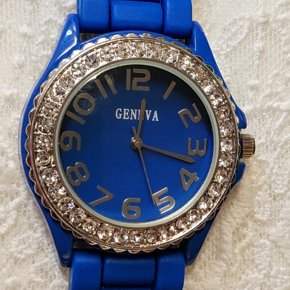 Geneva Blue Silicone Watch with Crystal Accents - Picture 12 of 15